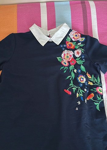 36 Beden Nakışlı Çok Renkli Midi Kadın Elbise