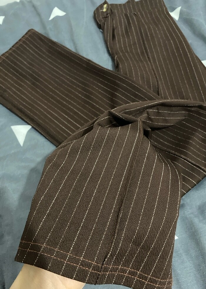 Kahve çizgili pantolon - Görsel 2