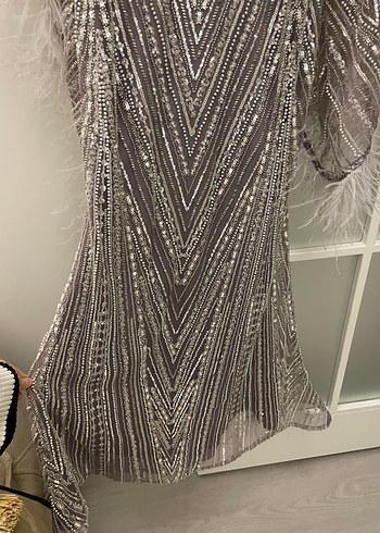Gri İşlemeli Uzun Abiye Elbise - Görsel 7