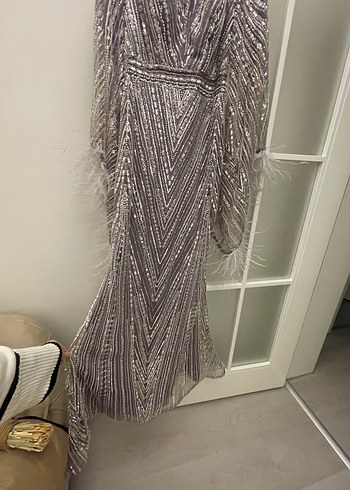 Gri İşlemeli Uzun Abiye Elbise - Görsel 6