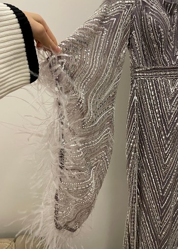 Gri İşlemeli Uzun Abiye Elbise - Görsel 8