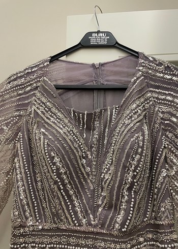 Gri İşlemeli Uzun Abiye Elbise - Görsel 5