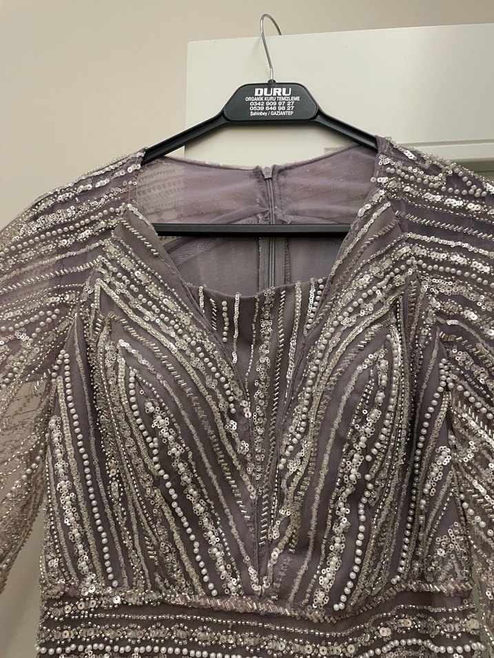 Gri İşlemeli Uzun Abiye Elbise - Görsel 5