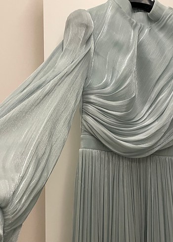 Drapeli Gri Uzun Kadın Abiye Elbise - Görsel 3