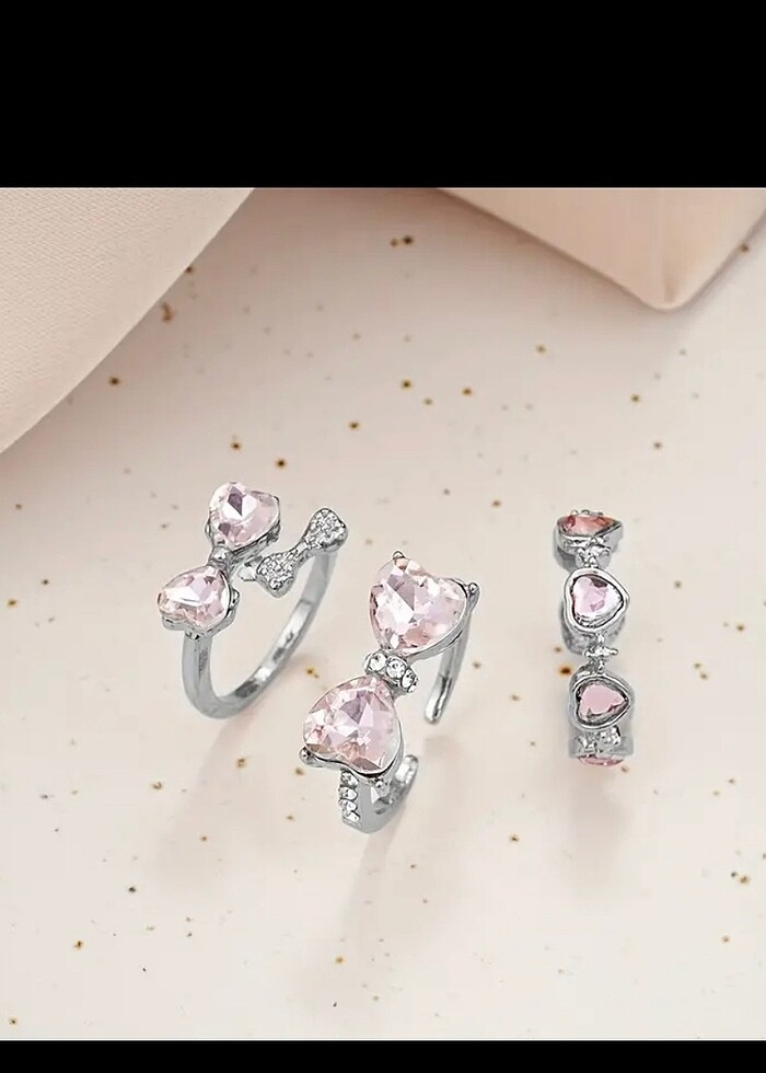 sheinside PEMBE RENKLİ TAŞLI YÜZÜK - Görsel 3