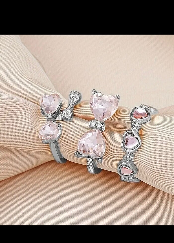 sheinside PEMBE RENKLİ TAŞLI YÜZÜK - Görsel 2