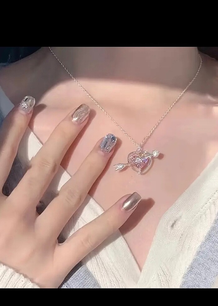 sheinside PEMBE TAŞLI KALPLİ KOLYE - Görsel 2