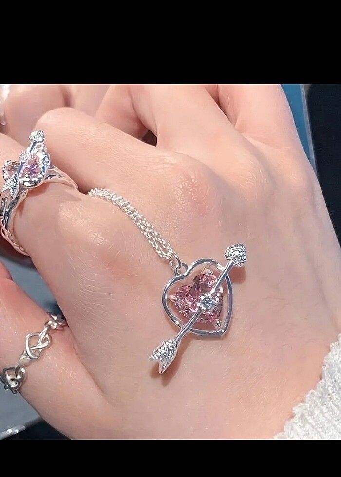 sheinside PEMBE TAŞLI KALPLİ KOLYE - Görsel 4