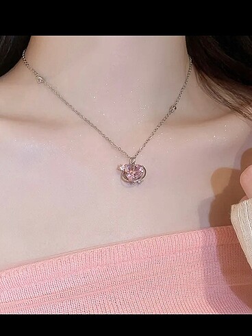 sheinside pembe kalpli taşlı kolye - Görsel 5