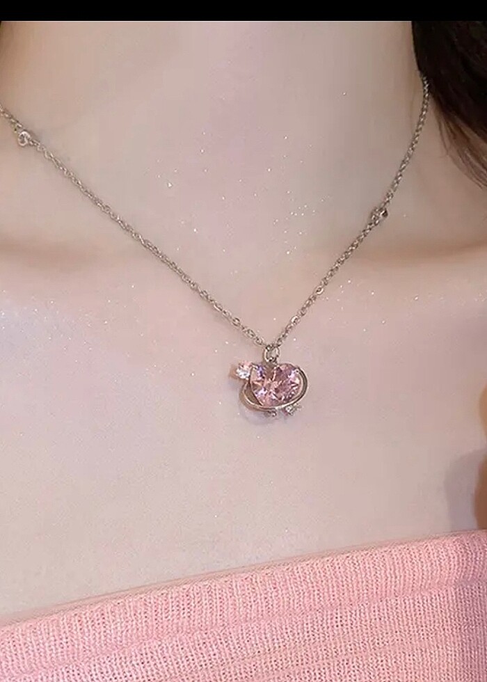 sheinside pembe kalpli taşlı kolye - Görsel 2