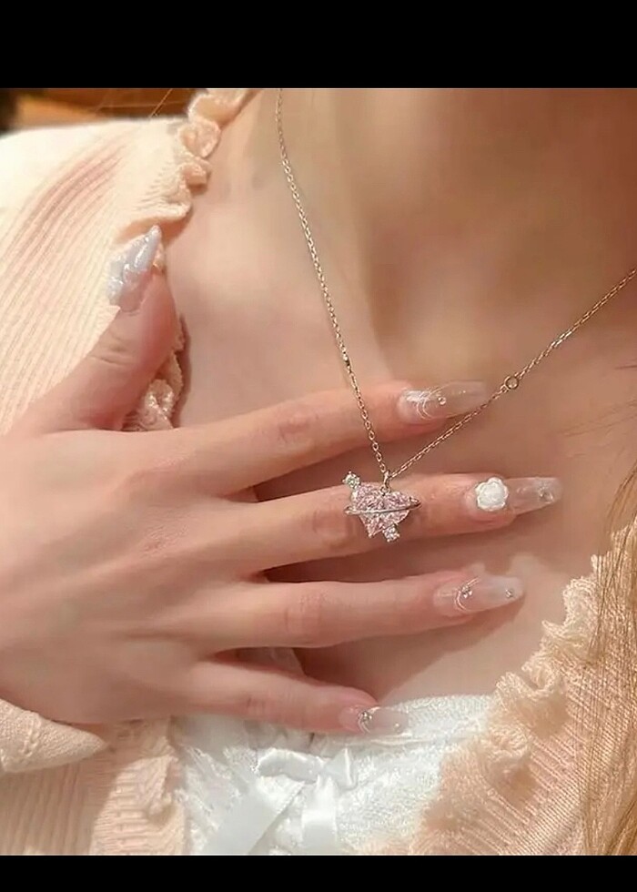 sheinside pembe kalpli taşlı kolye - Görsel 4