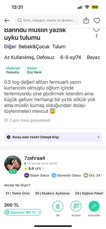 6-9 Ay Beden Muslin uyku tulumu banndu