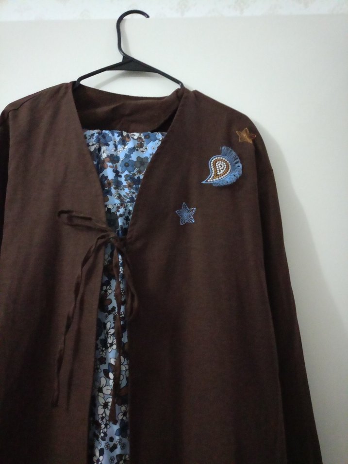 Bohem Retro Düğmeli Kahverengi Ceket ve etek takım - Görsel 3