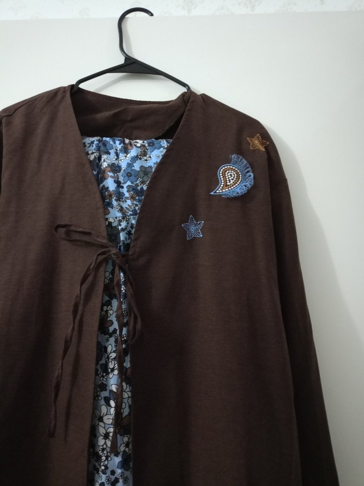 Bohem Retro Düğmeli Kahverengi Ceket ve etek takım - Görsel 2