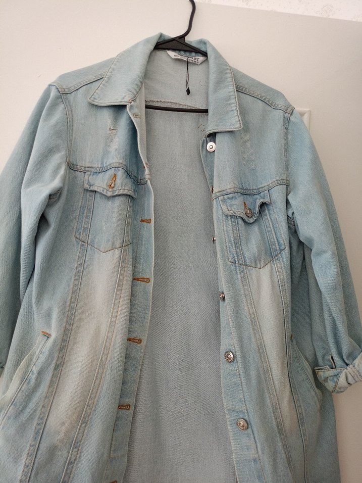 Düğmeli Midi Boy Mavi Kot Ceket - Görsel 2