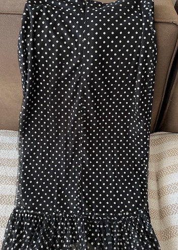 Puantiye Desenli simli Uzun Fırfırlı Kadın Etek - Görsel 3