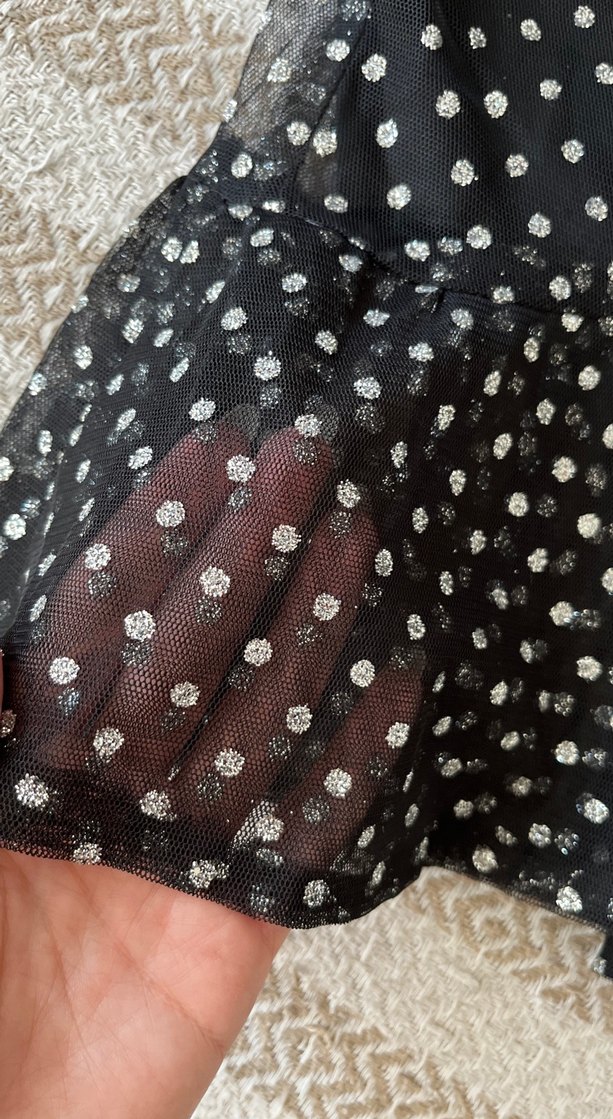 Puantiye Desenli simli Uzun Fırfırlı Kadın Etek - Görsel 2