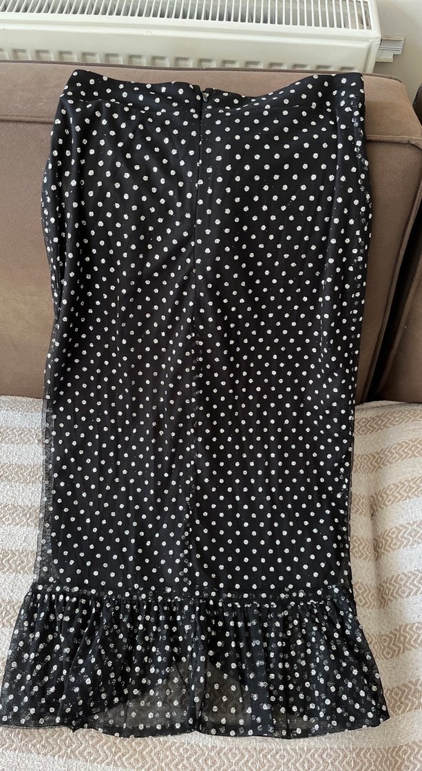 Puantiye Desenli simli Uzun Fırfırlı Kadın Etek - Görsel 3