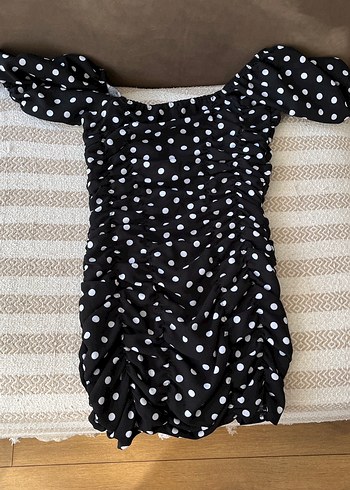 Puantiye Desenli Siyah Midi Mini Elbise - Görsel 3