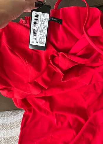 Kadın Kırmızı Drapeli Uzun Abiye Elbise - Görsel 2