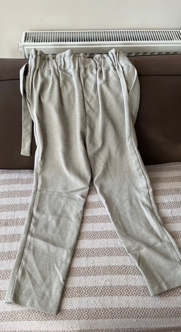 Bej Kemerli Rahat Kadın Keten Pantolon - Görsel 3