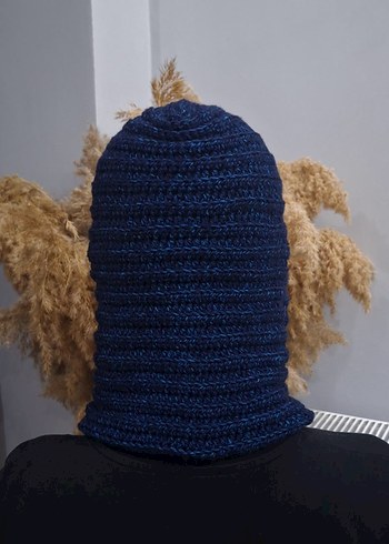 Lacivert Örgü Kapüşonlu Kadın Bere - Görsel 4