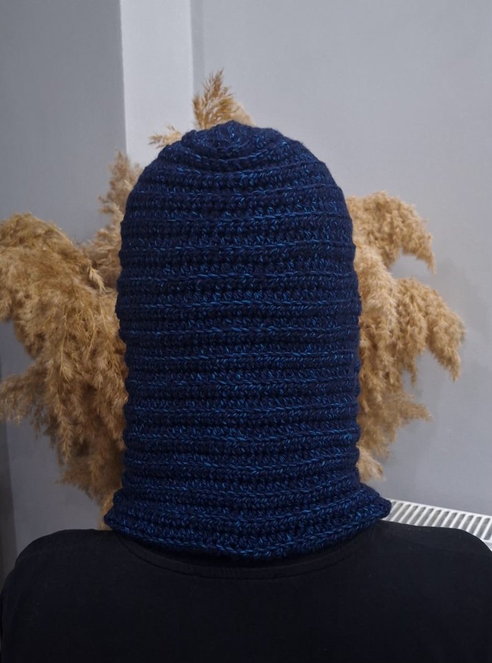 Lacivert Örgü Kapüşonlu Kadın Bere - Görsel 4