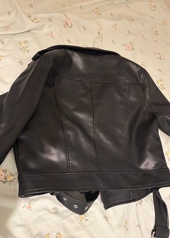 Kadın Siyah Deri Biker Ceket - Görsel 4