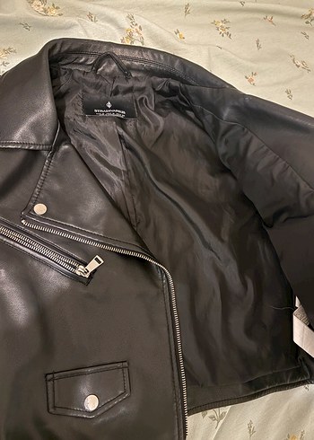 Kadın Siyah Deri Biker Ceket - Görsel 2