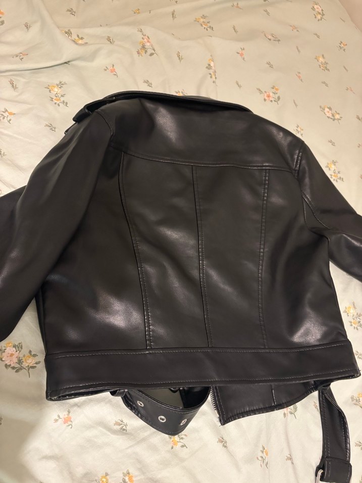 Kadın Siyah Deri Biker Ceket - Görsel 4