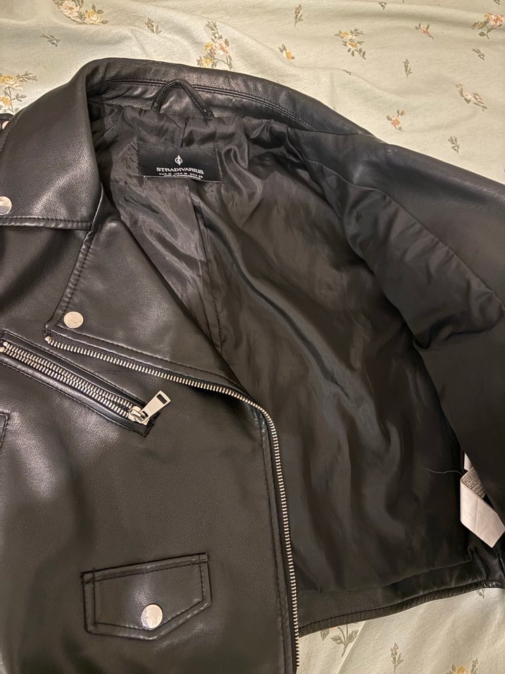 Kadın Siyah Deri Biker Ceket - Görsel 2