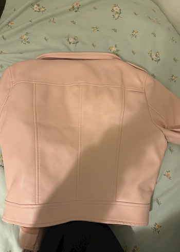 Pembe Kadın Deri Ceket, Kemerli, Baskılı - Görsel 3