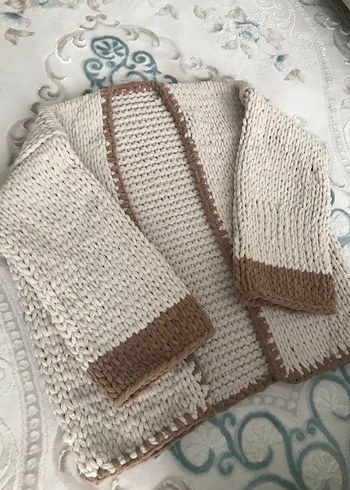 Bej Kadın Bohem Uzun Triko Hırka - Görsel 2