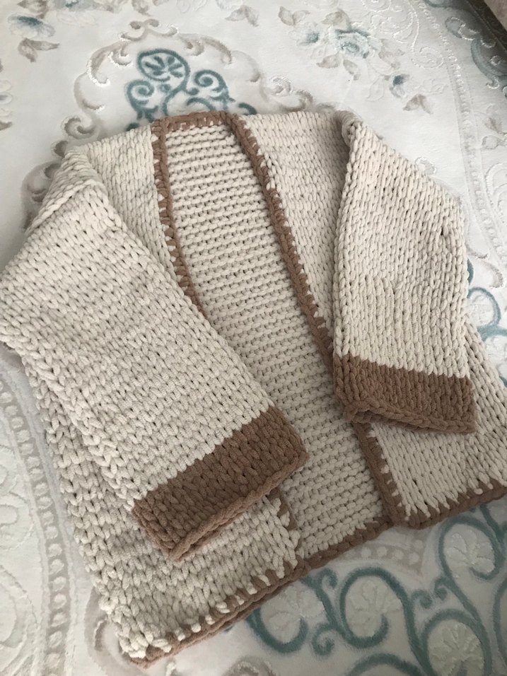 Bej Kadın Bohem Uzun Triko Hırka - Görsel 2