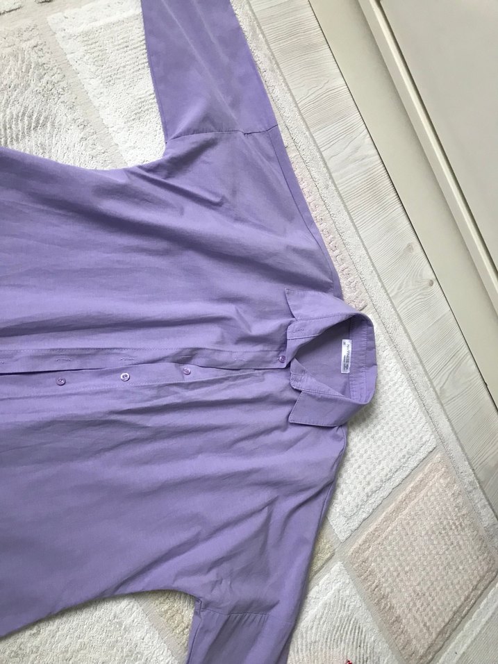 Mor Keten Düğmeli Kısa Kollu Gömlek - Görsel 2