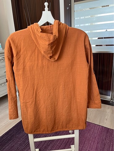 l Beden turuncu Renk Batik keten gömlek