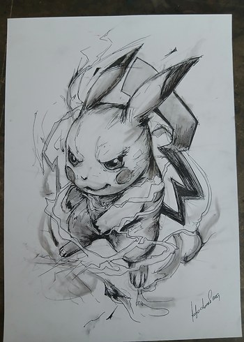 Gri Pikachu Aksiyon Figürü Çizimi
