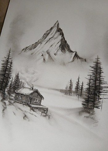 Karlı Dağ ve Orman Manzaralı Resim - Görsel 3