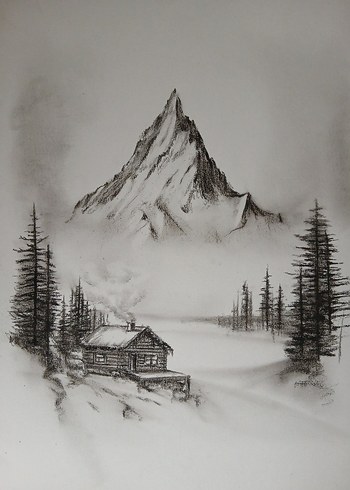 Karlı Dağ ve Orman Manzaralı Resim - Görsel 2