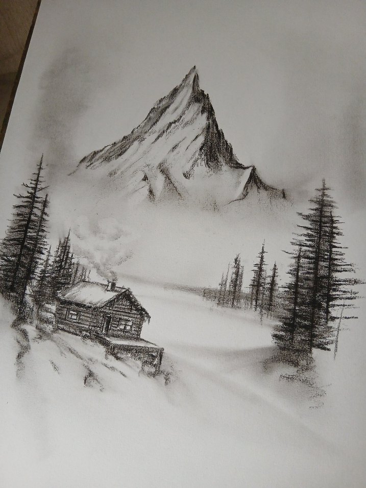 Karlı Dağ ve Orman Manzaralı Resim - Görsel 3