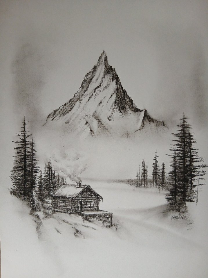 Karlı Dağ ve Orman Manzaralı Resim - Görsel 2