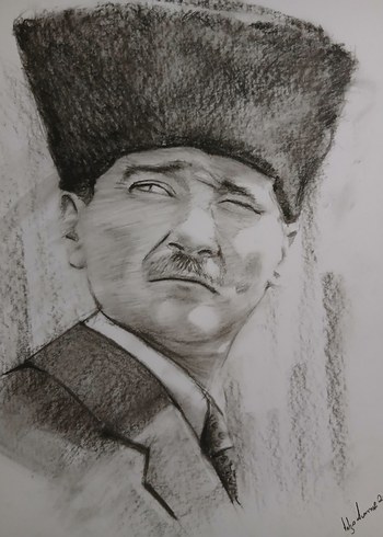 Kömürkalem Kalpaklı Atatürk Portresi - Görsel 3