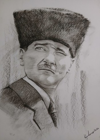Kömürkalem Kalpaklı Atatürk Portresi - Görsel 2