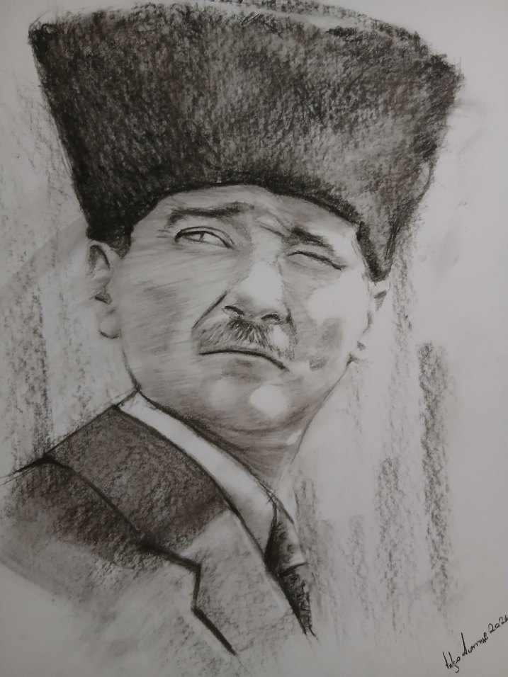 Kömürkalem Kalpaklı Atatürk Portresi - Görsel 3