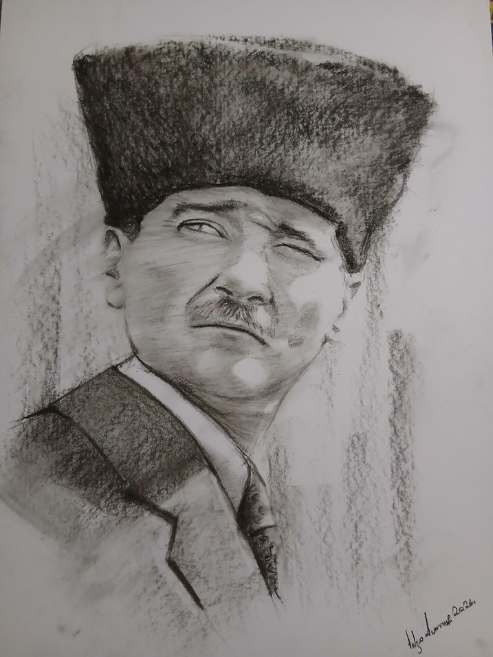 Kömürkalem Kalpaklı Atatürk Portresi - Görsel 2
