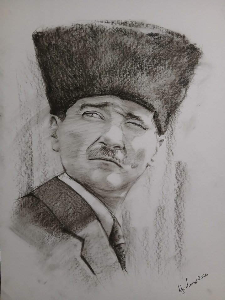 Kömürkalem Kalpaklı Atatürk Portresi - Görsel 4
