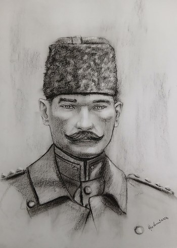 Kolağası Mustafa Kemal Kömürkalem Portre - Görsel 5
