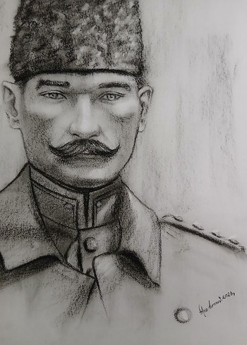 Kolağası Mustafa Kemal Kömürkalem Portre - Görsel 4