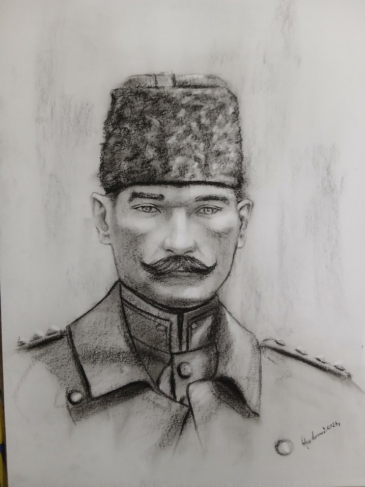 Kolağası Mustafa Kemal Kömürkalem Portre - Görsel 3