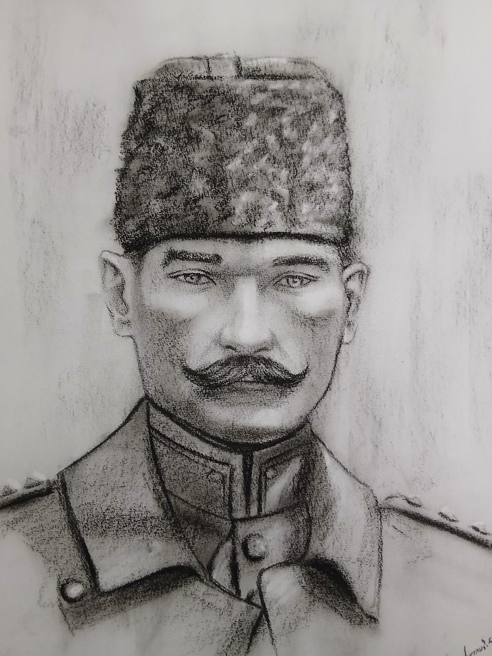 Kolağası Mustafa Kemal Kömürkalem Portre - Görsel 2